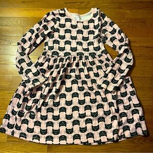 Hanna Andersson Size 12 Girls Light Pink Black Cat Pocket long sleeve dress